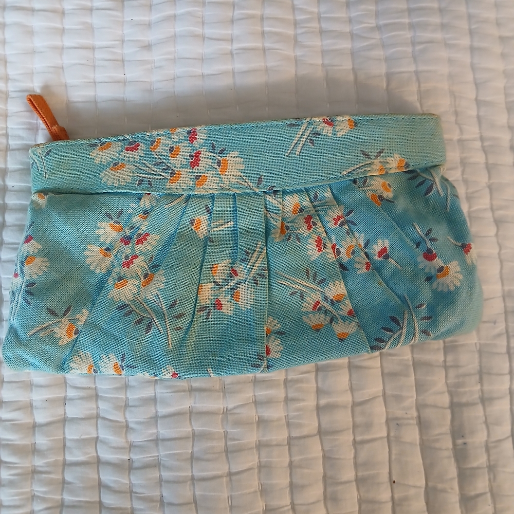 Old Navy Blue Floral Pouch with Yellow Lining